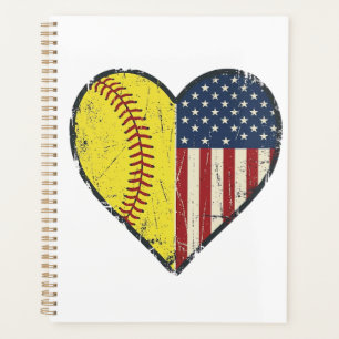 Conception de vecteur vintage de coeur de softball