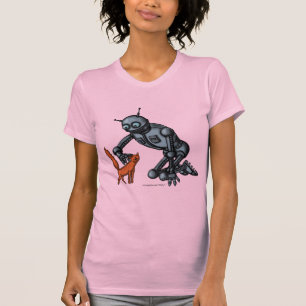 Conception drôle de T-shirt de robot et de chat