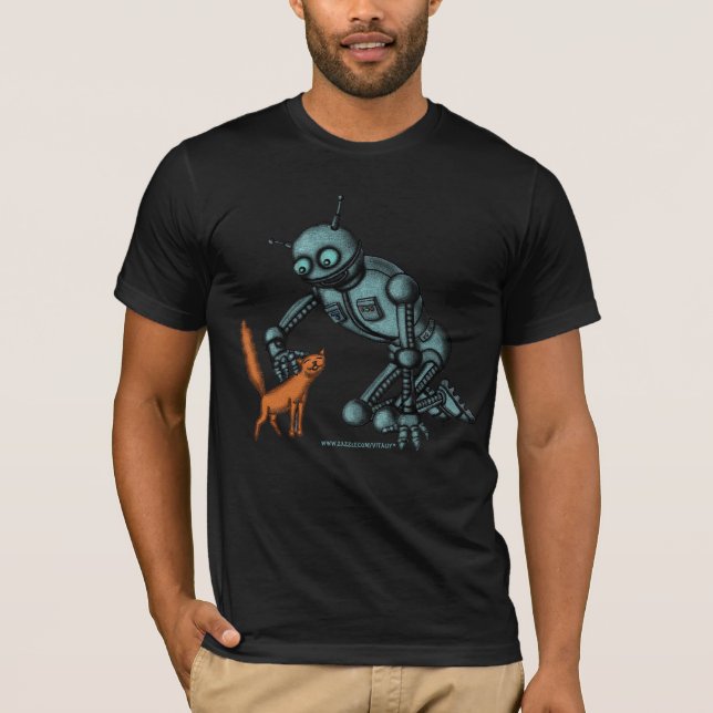 Conception drôle de T-shirt de robot et de chat (Devant)