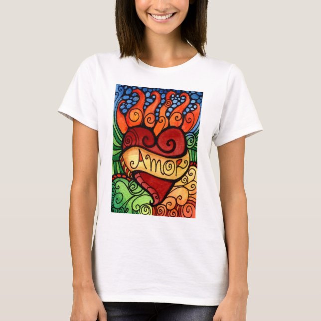 Conception flamboyante de T-shirt de coeur d'Amor (Devant)