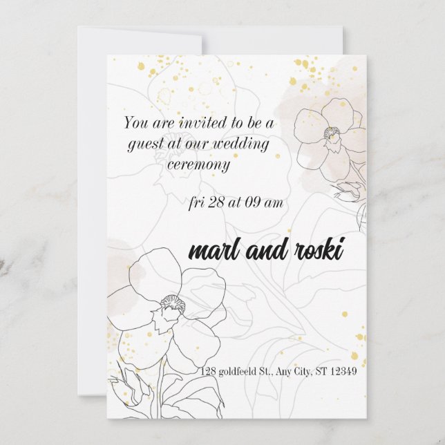 Conception Florale Charmante : Carte de Mariage (Devant)