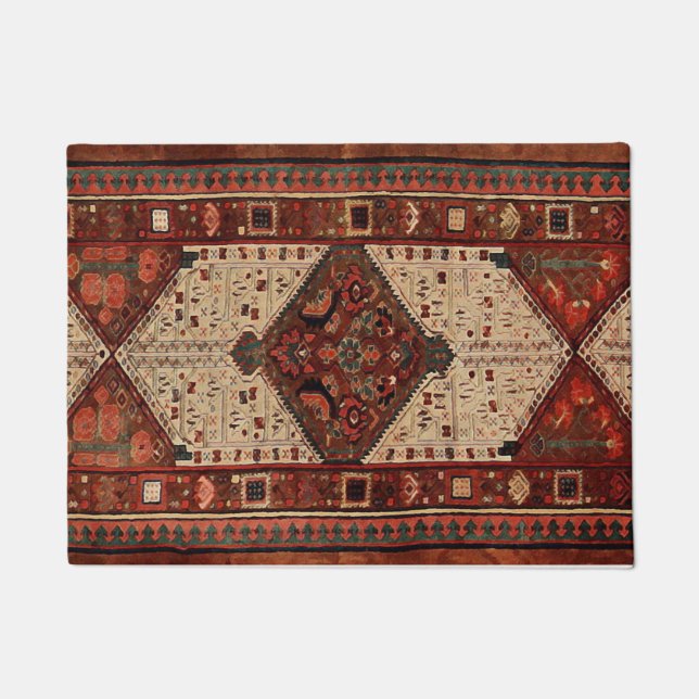 Conception orientale de tapis en orange et crème (Devant)