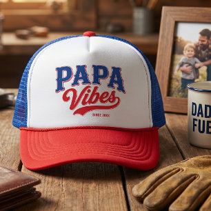 Conception Papa Vibes Rouge Bleu Casquette de cami