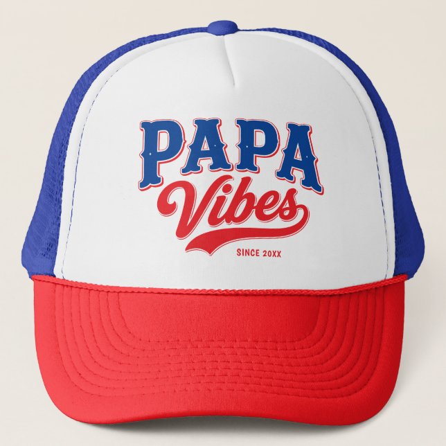Conception Papa Vibes Rouge Bleu Casquette de cami (Devant)