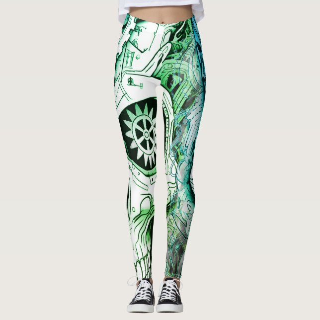 Conception Steampunk verte + blanche sur collant p (Devant)