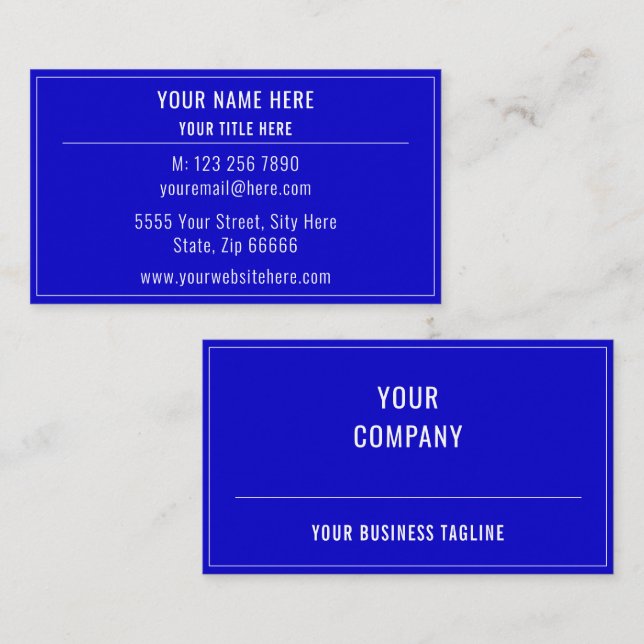 Concevez votre propre couleur bleue Carte de visit (Devant / Derrière)