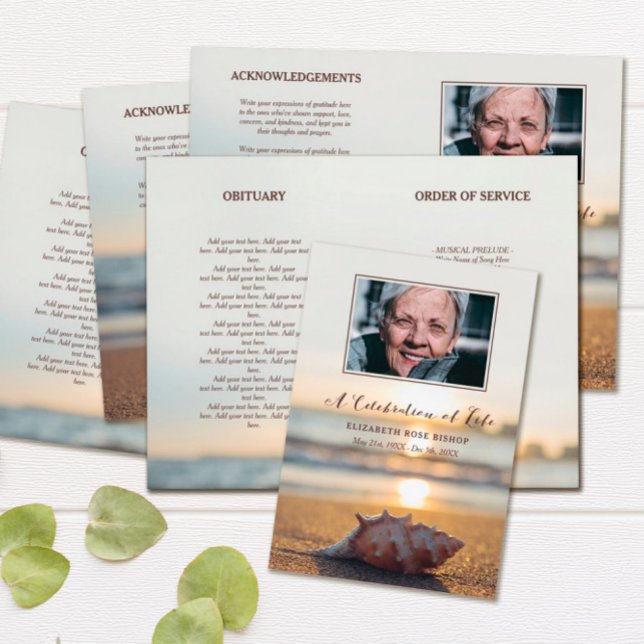 Conch on Beach Celebration of Life Funeral Program (Créateur téléchargé)