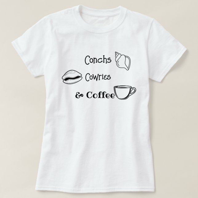Conchs, Cowries & Café – T-Shirt Shelling pour Fem (Design devant)