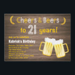 Concours et bières rustiques Invitation du 21e ann<br><div class="desc">Rustic Cheers and Beers 21st Birthday Invitation. Anniversaire adulte. Anniversaire de la bière pour hommes. Arrière - plan rustique en bois. Country Vintage Retro. Pour plus de personnalisation,  cliquez sur le bouton "Customiser" et utilisez notre outil de conception pour modifier ce modèle.</div>