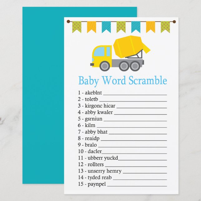 Concret mixer Baby mot scramble jeu (Devant / Derrière)