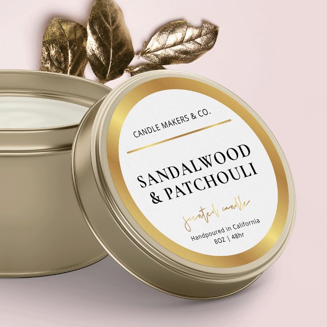 Conditionnement moderne Étiquette à bougies à huil (Faux gold round candle labels for your candle tins or jars)