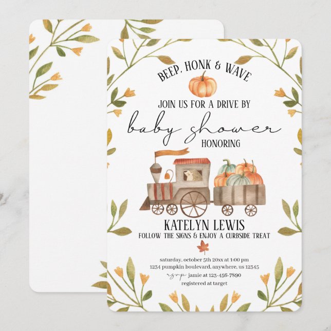 Conduire par Baby shower Citrouille Invitation ave (Devant / Derrière)