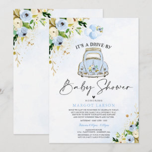 Conduire par Baby shower Invitation Blue Floral
