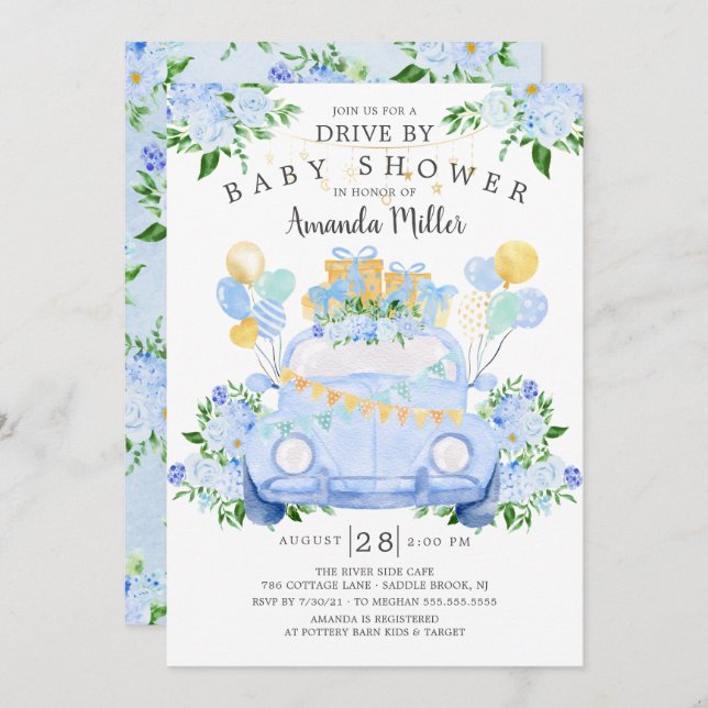 Conduire par Boys Baby shower Invitation (Devant / Derrière)