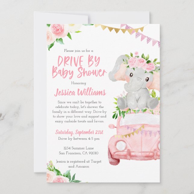 Conduisez par Baby shower Invitation pour les bébé (Devant)