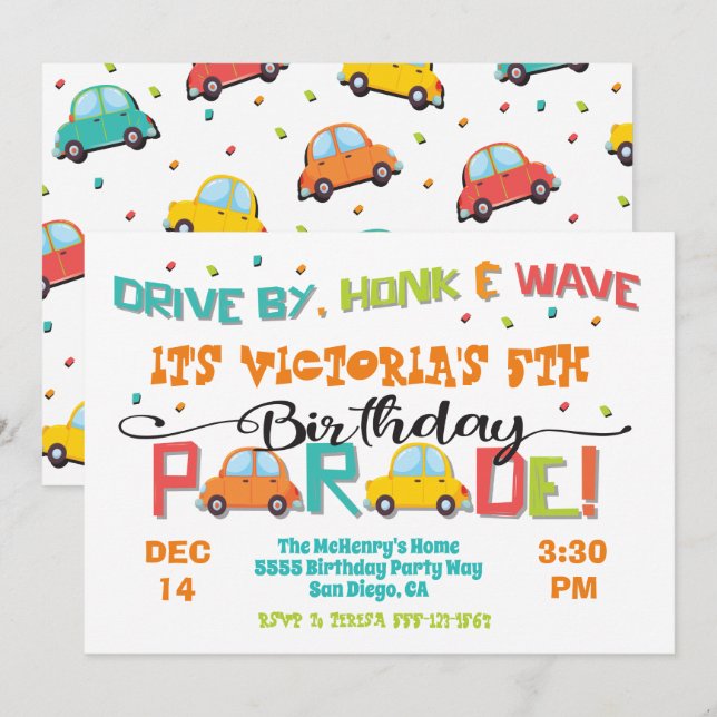 Conduite par Anniversaire Parade Invitation (Devant / Derrière)