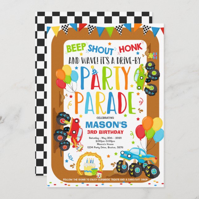 Conduite Par Anniversaire Parade Invitation Camion (Devant / Derrière)