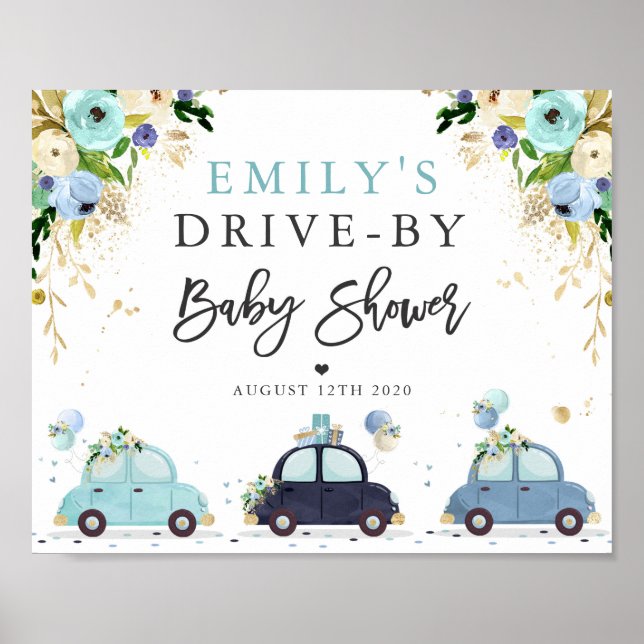 Conduite par Baby shower Affiche de bienvenue Blue (Devant)