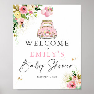 Conduite par Baby shower Affiche de bienvenue rose