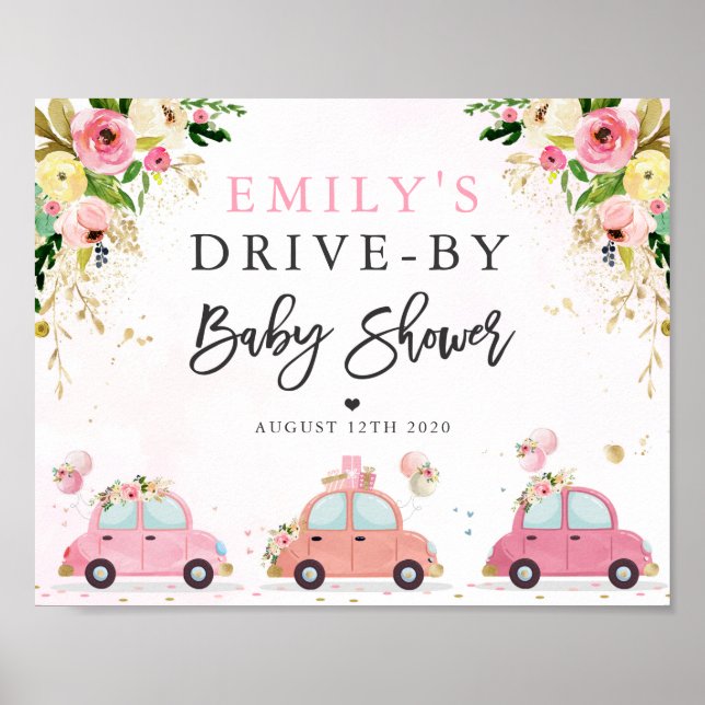 Conduite par Baby shower Affiche de bienvenue rose (Devant)