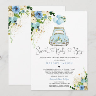 Conduite Par Baby shower Invitation Bleu Floral Do