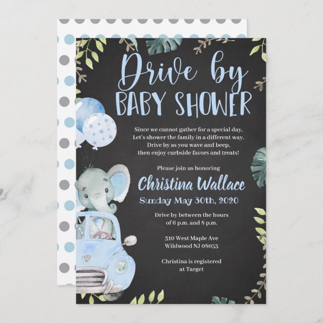 Conduite par Baby Shower Invitations pour garçons (Devant / Derrière)