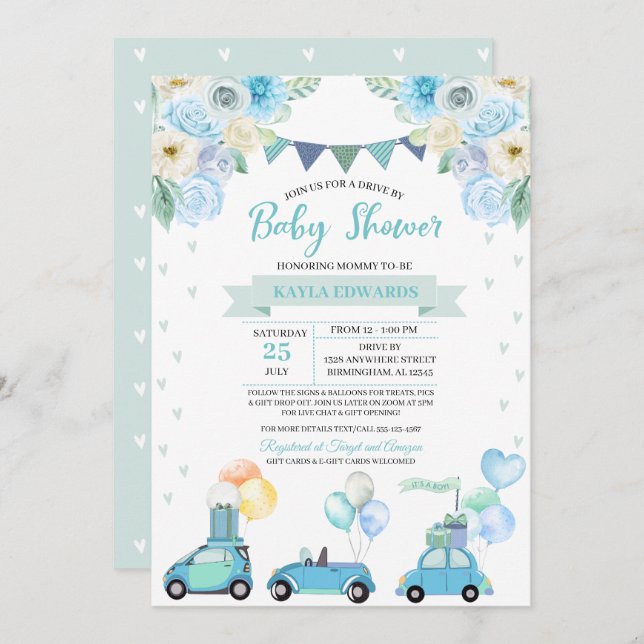 Conduite par Baby shower Parade Invitation (Devant / Derrière)