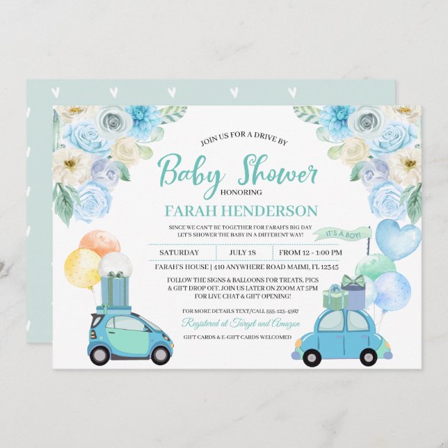 Conduite par Baby shower Parade Invitation (Devant / Derrière)