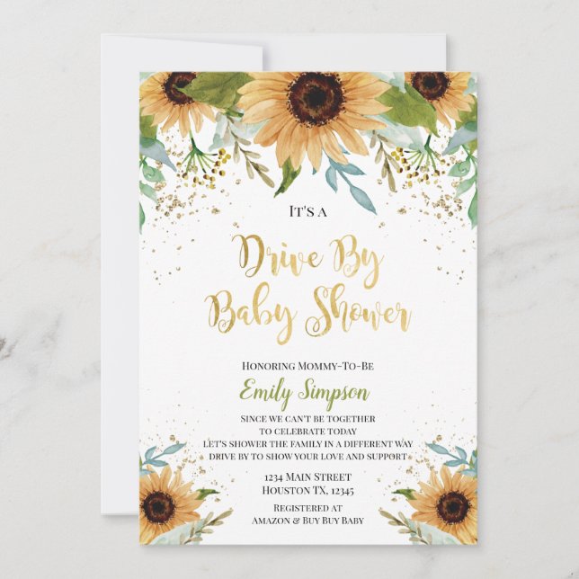 Conduite Par Baby shower Sunflower Invitation (Devant)