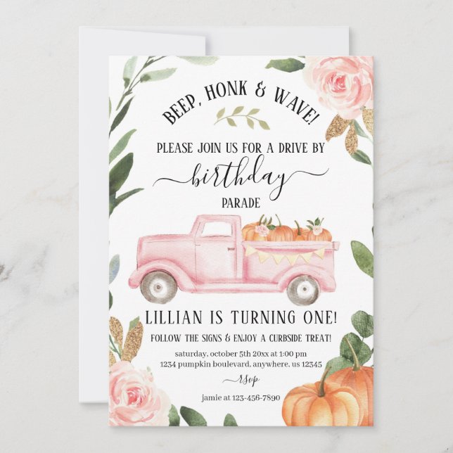 Conduite Par Citrouille Invitation Anniversaire (Devant)