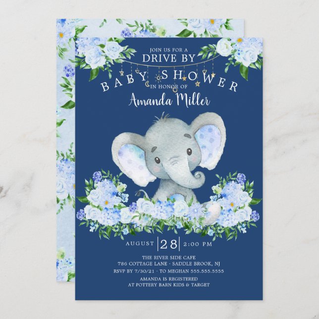 Conduite par Elephant Boys Baby shower Invitation (Devant / Derrière)