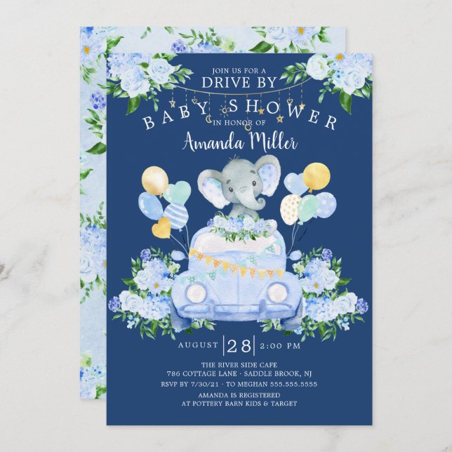Conduite par Elephant Boys Baby shower Invitation (Devant / Derrière)
