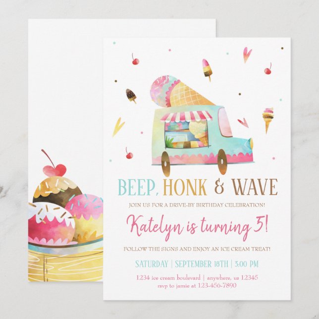 Conduite Par Glace Crème Anniversaire Invitation (Devant / Derrière)