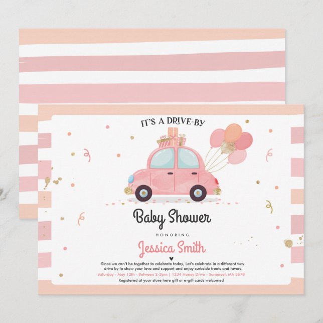 Conduite Par Invitation Baby shower Douche Rosée (Devant / Derrière)