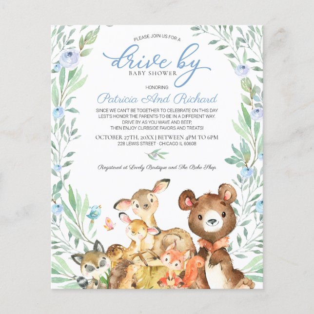 Conduite Woodland Par Baby shower Budget Invitatio (Devant)