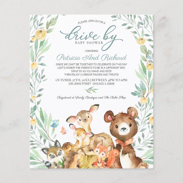 Conduite Woodland Par Baby shower Budget Invitatio (Devant)