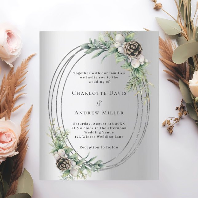 Cone d'argent vert invitation de mariage d'hiver (Créateur téléchargé)