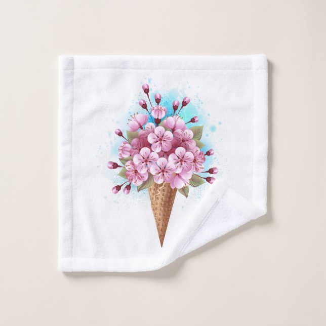 Cône rose Sakura crème glacée gaufre (Gant de toilette)