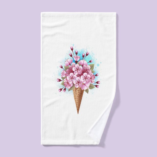 Cône rose Sakura crème glacée gaufre (Serviette à main)