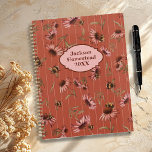 Coneflower Bees Pattern Custom Title Family<br><div class="desc">Year long family planner with coneflowers design. Pretty, rustic terracotta color with light pinstripes as the background for the flowers. Allover pink coneflowers, or echinacea, pattern with buzzing bumblebees. Personalize the panel on the front with a family name and year. Plan and organize for the year on 60 pages with...</div>
