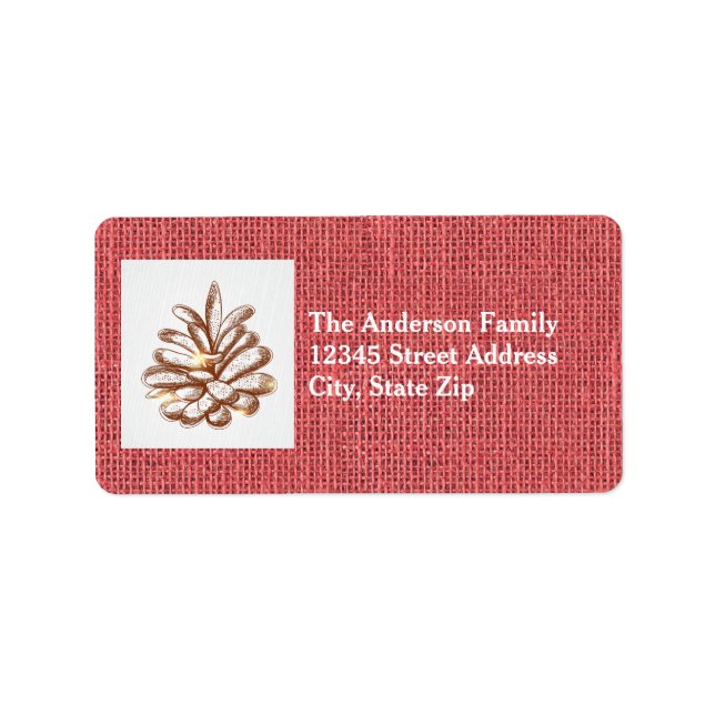 Cônes de pin en toile de jute rouge - Étiquette d' (Devant)