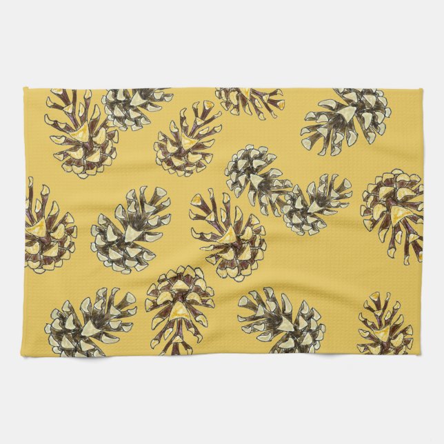 Cônes de pin naturels sur une serviette de cuisine (Horizontal)