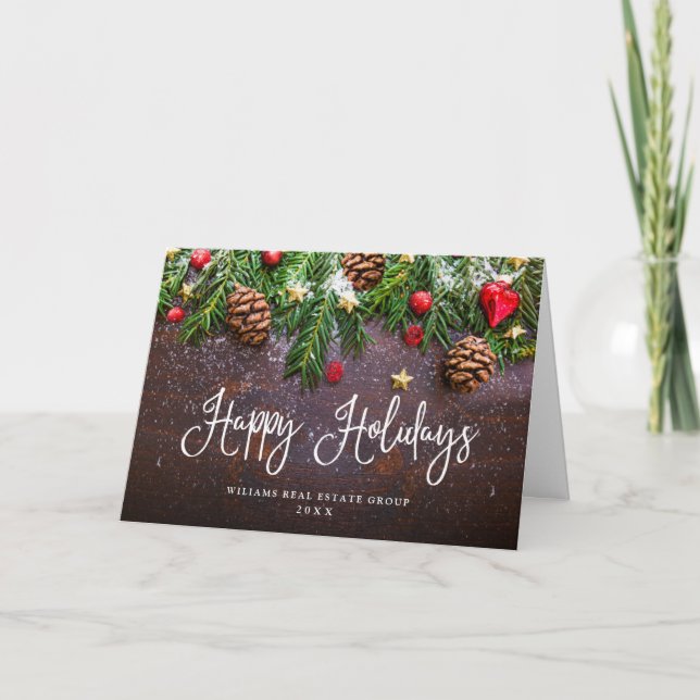 Cônes de Pin Noël Rustique Carte de Vœux d'Entrepr (Devant)