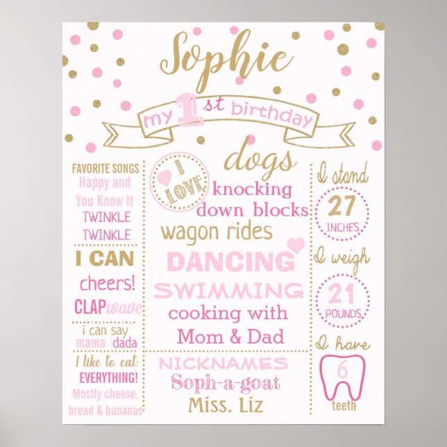 Confetti 1er Anniversaire affiche du tableau noir (Devant)