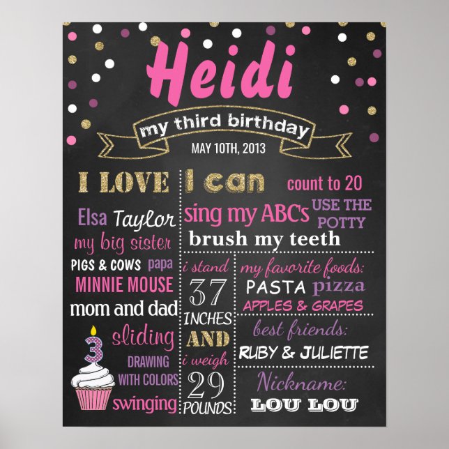 Confetti 3e anniversaire affiche du tableau de bor (Devant)