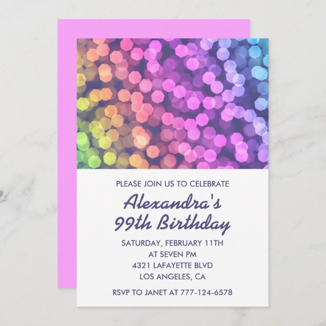 Confetti Arc-en-ciel moderne invitations à 99e ann (Devant / Derrière)
