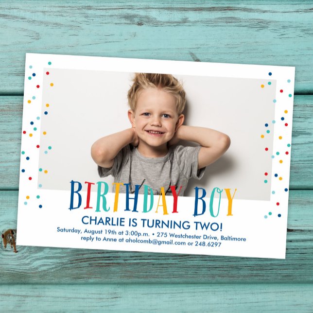 Confetti Birthday Boy Photo Invitation (Créateur téléchargé)
