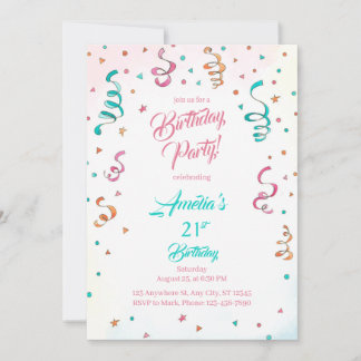 Confetti Birthday Invitation template editable