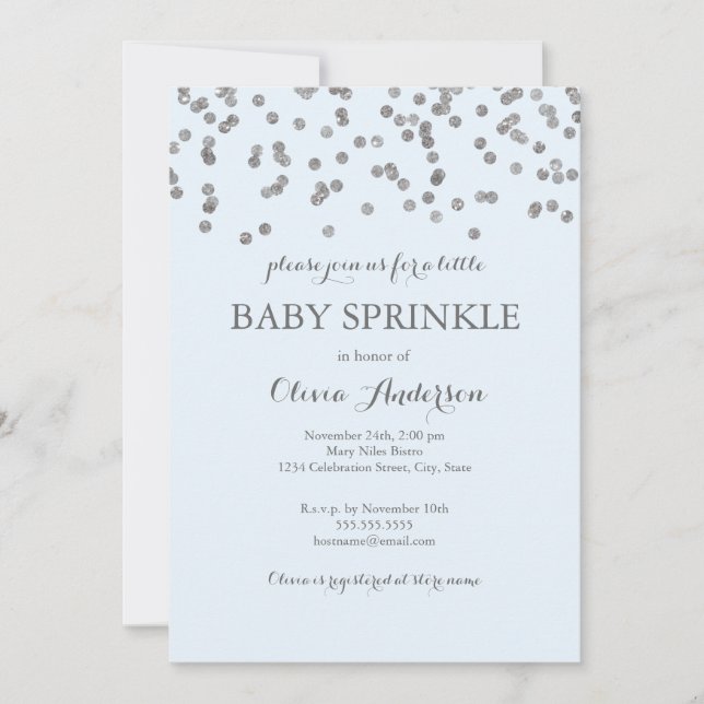 Confetti Bleu Bébé Argent Sprinkle Invitation