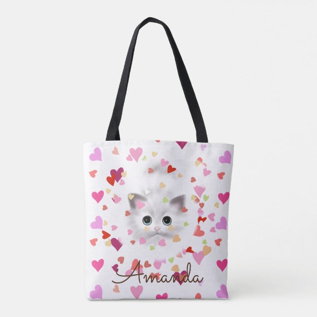 Confetti Coeur rose Sac fourre-tout Kitten blanc (Dos)